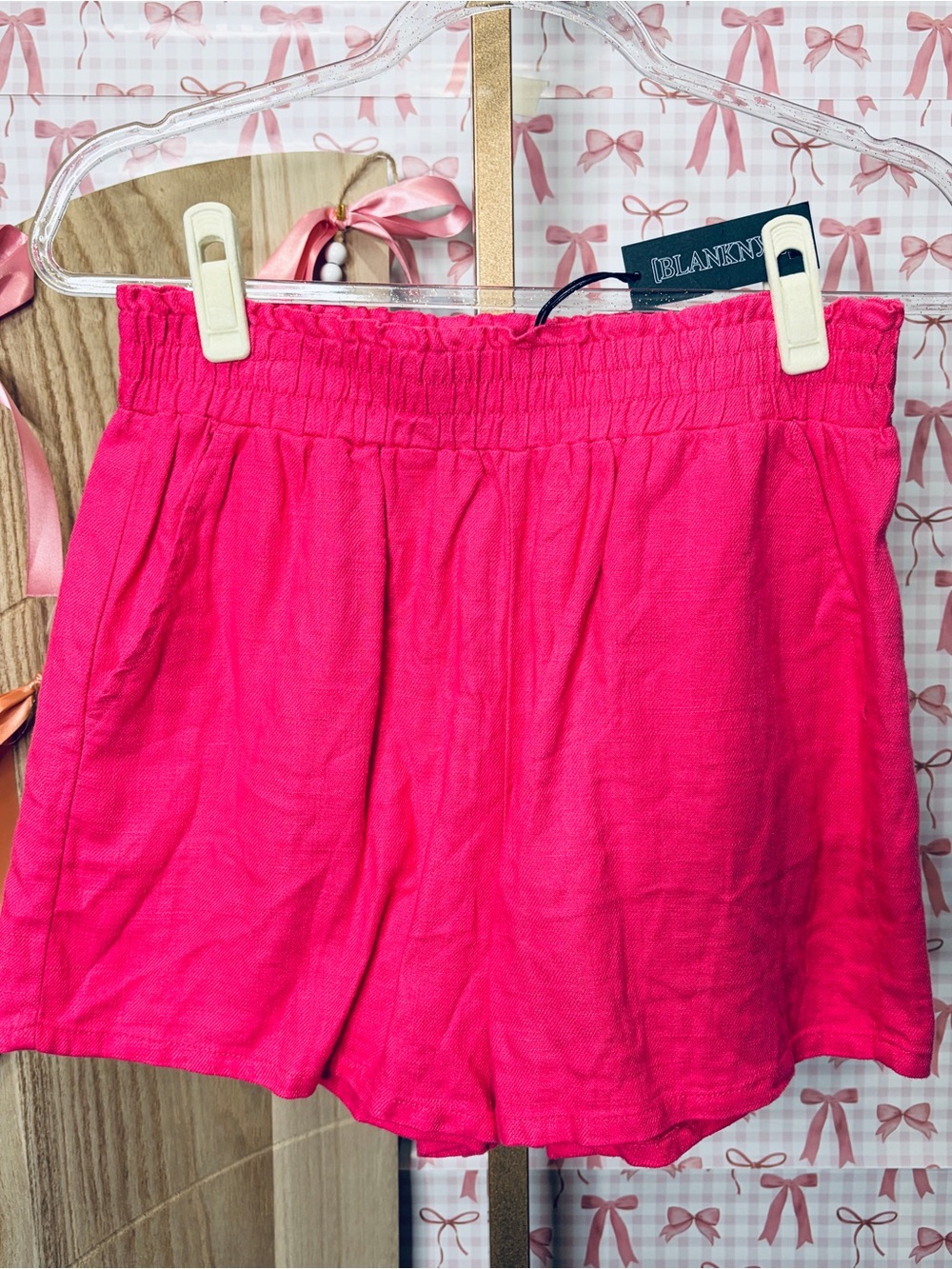 Blank NYC Bright Pink Linen High-Waist Elastic Summer Shorts Beach Travel Medium